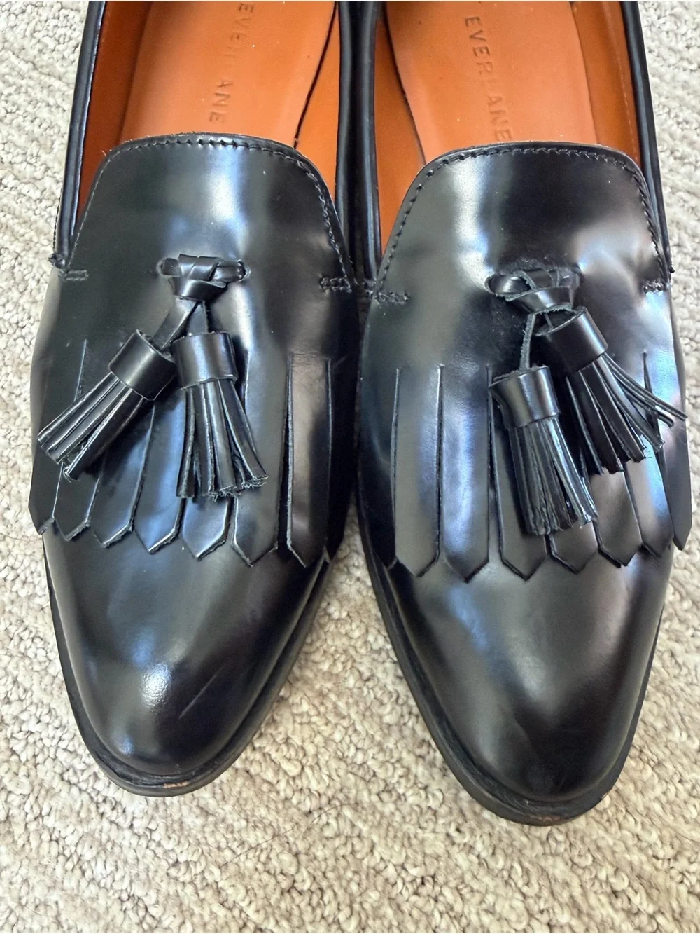 Everlane The Modern Tassel Loafer in Black Leather Size 7